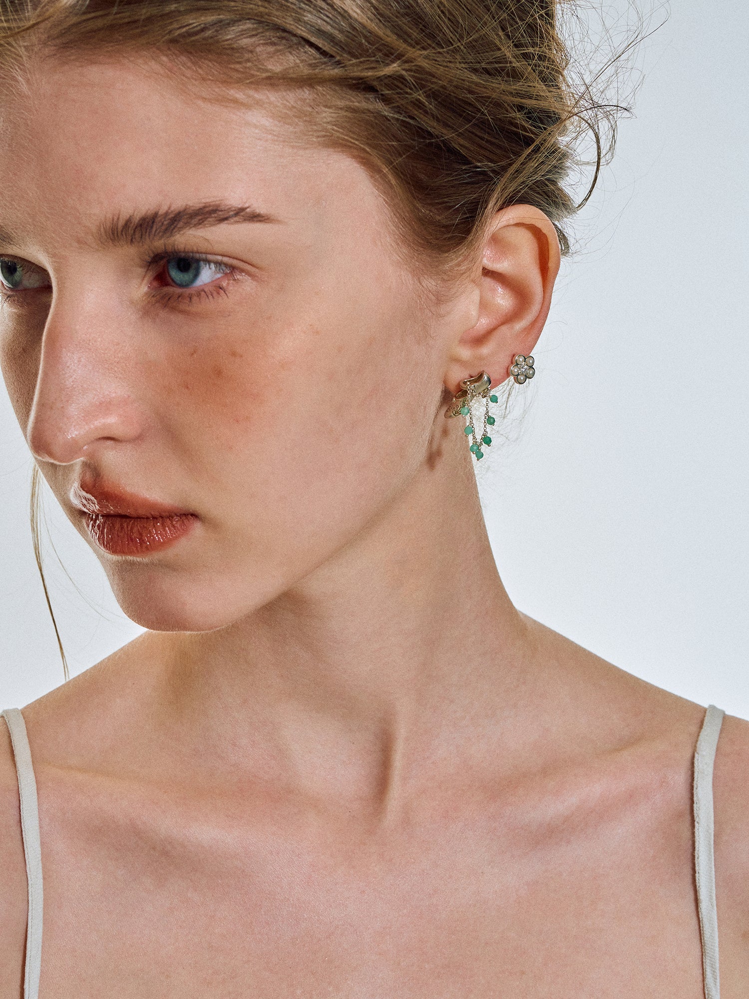 Matte Pearl Blossom Earrings – Jade Variation