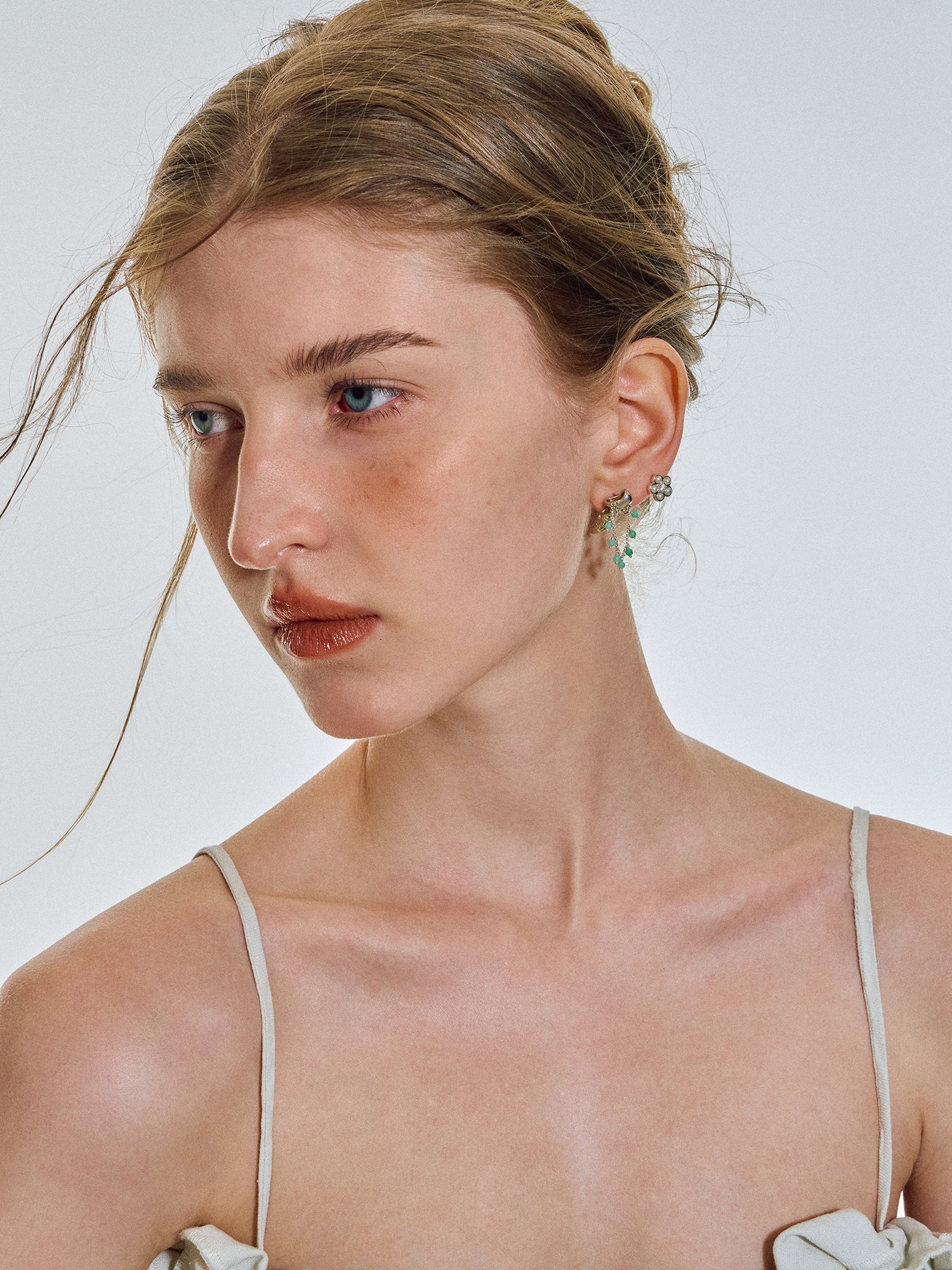 Matte Pearl Blossom Earrings – Jade Variation