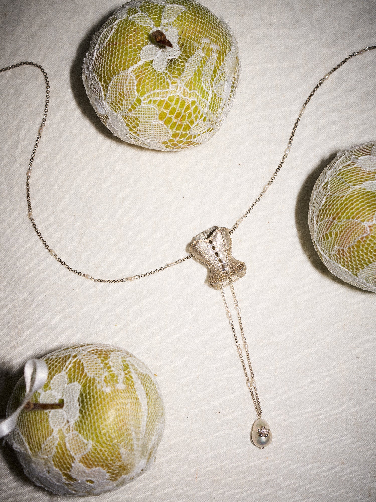 Vintage Corset Necklace with Hanging Pearl