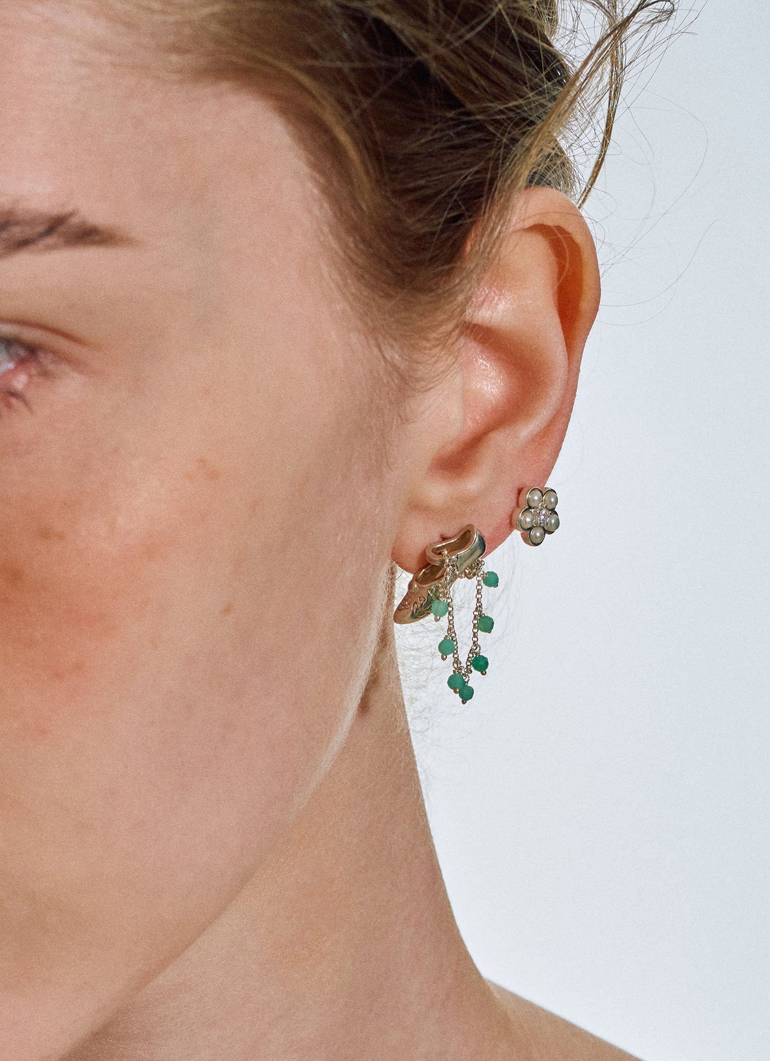 Matte Pearl Blossom Earrings – Jade Variation