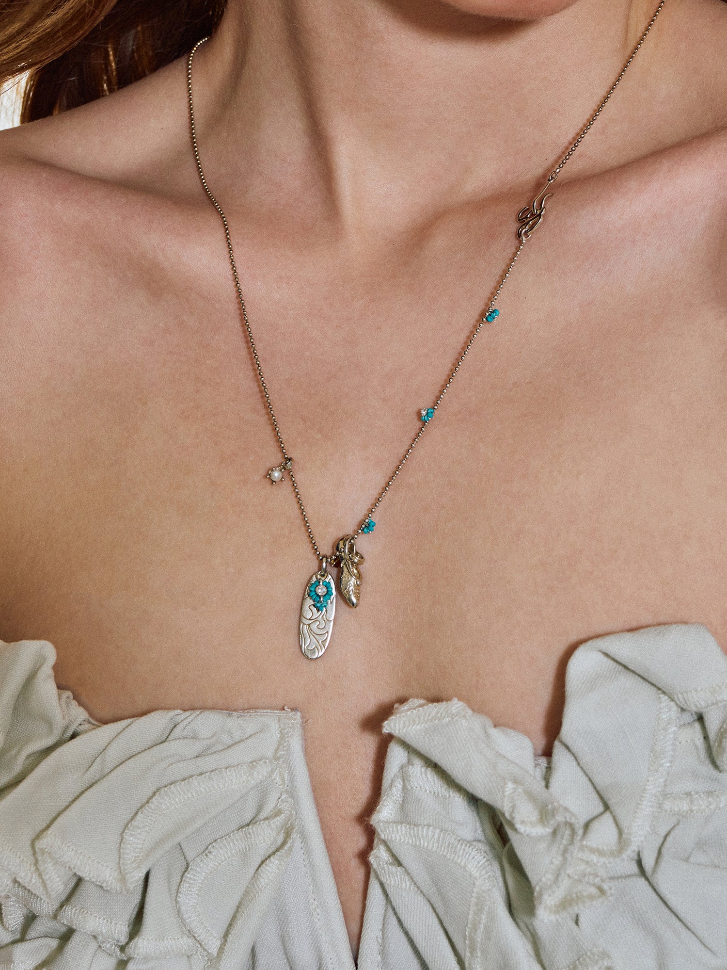 Vintage Mary Jane Shoe Long Necklace – Turquoise Variation