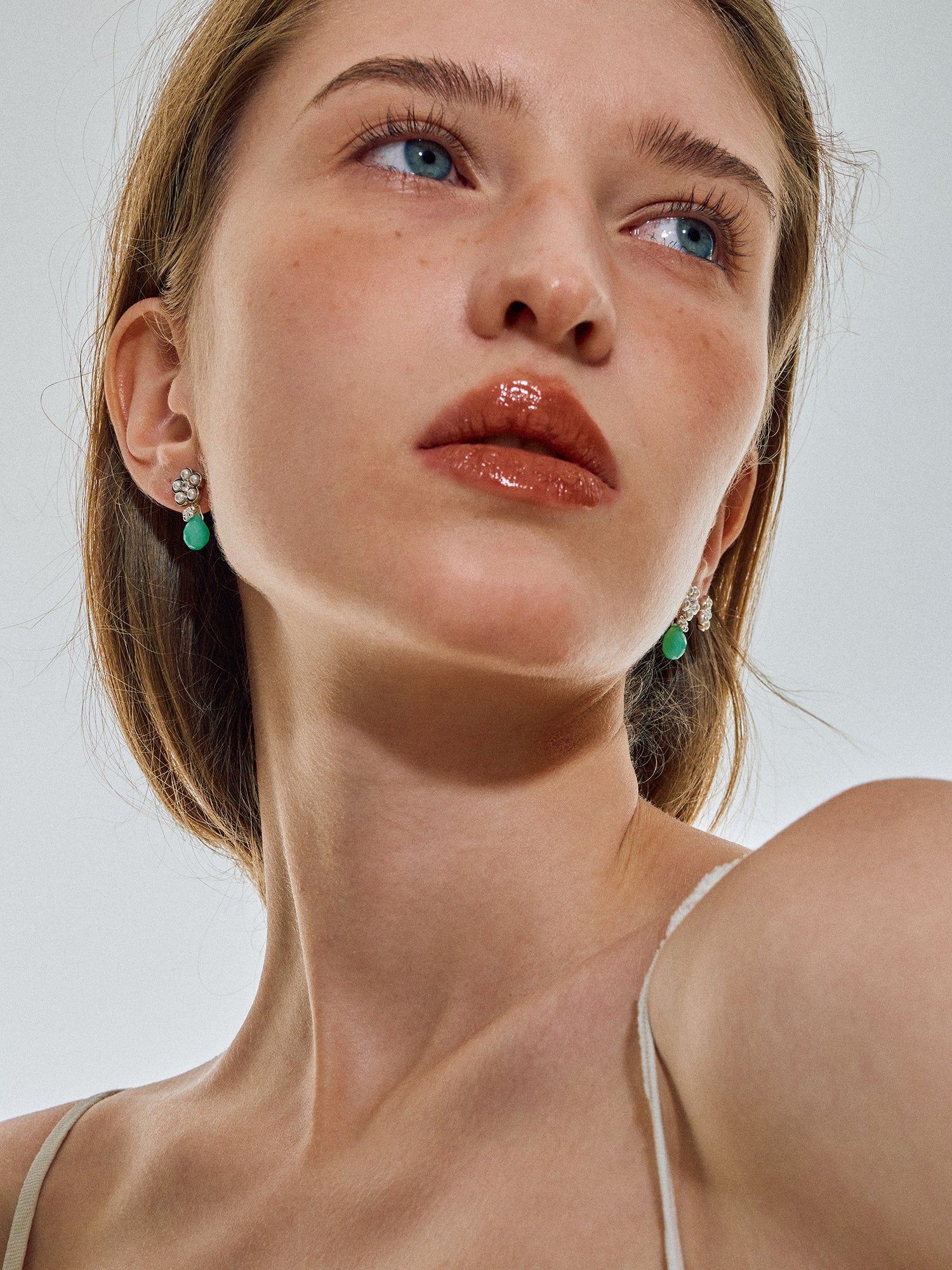 Matte Pearl Blossom Earrings – Jade Variation