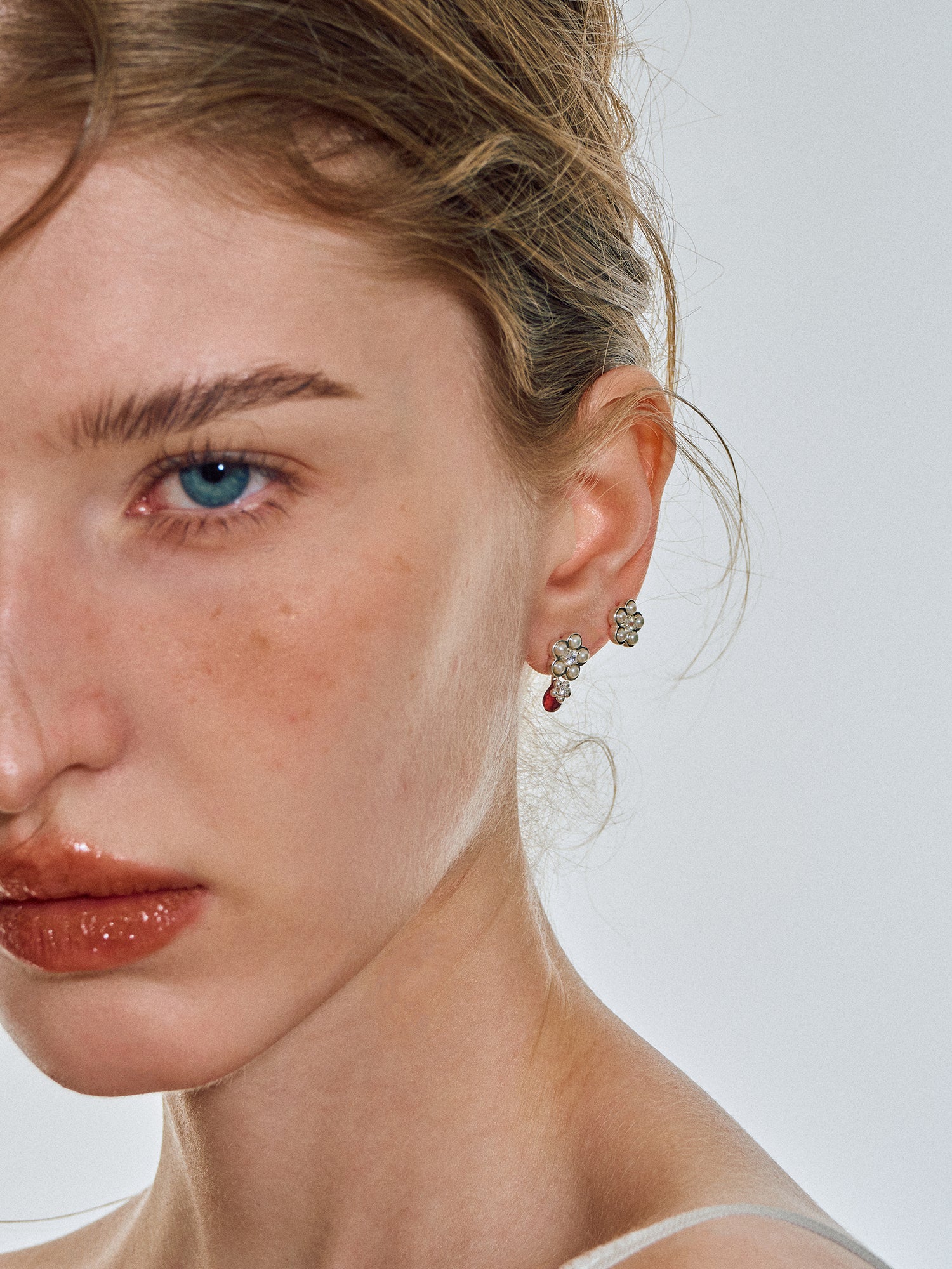 Matte Pearl Blossom Earrings – Garnet Variation