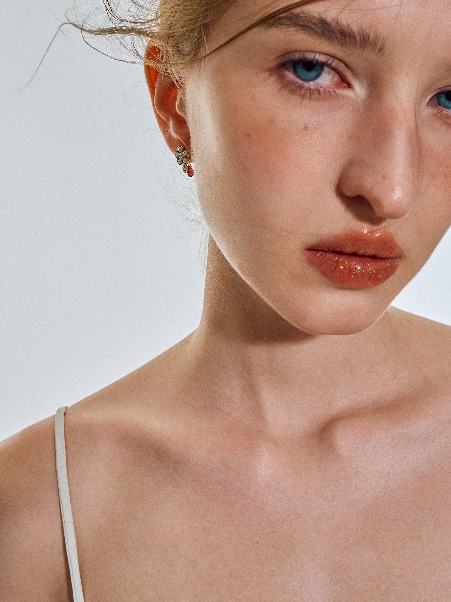 Matte Pearl Blossom Earrings – Garnet Variation