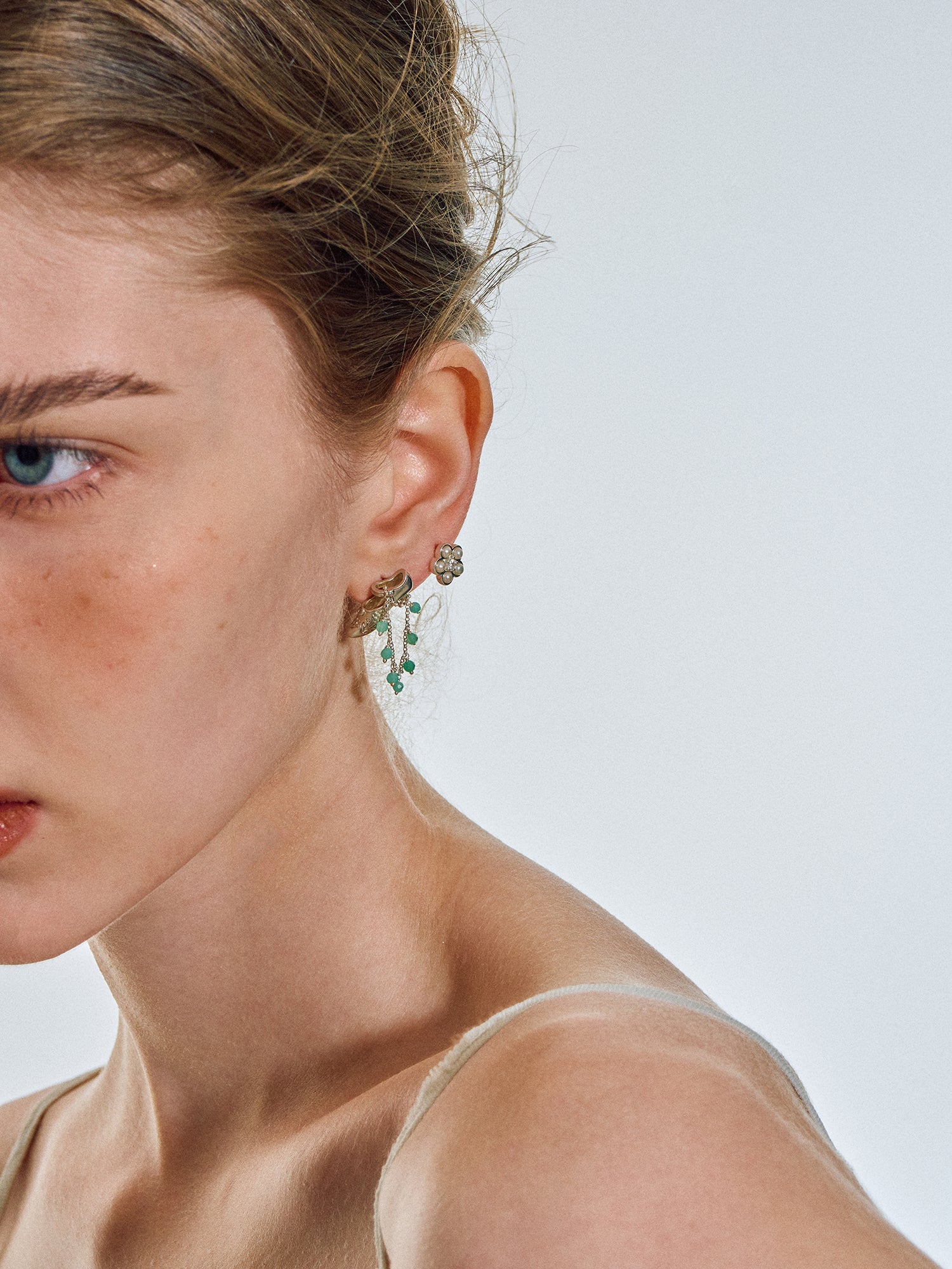 Matte Pearl Blossom Earrings – Jade Variation
