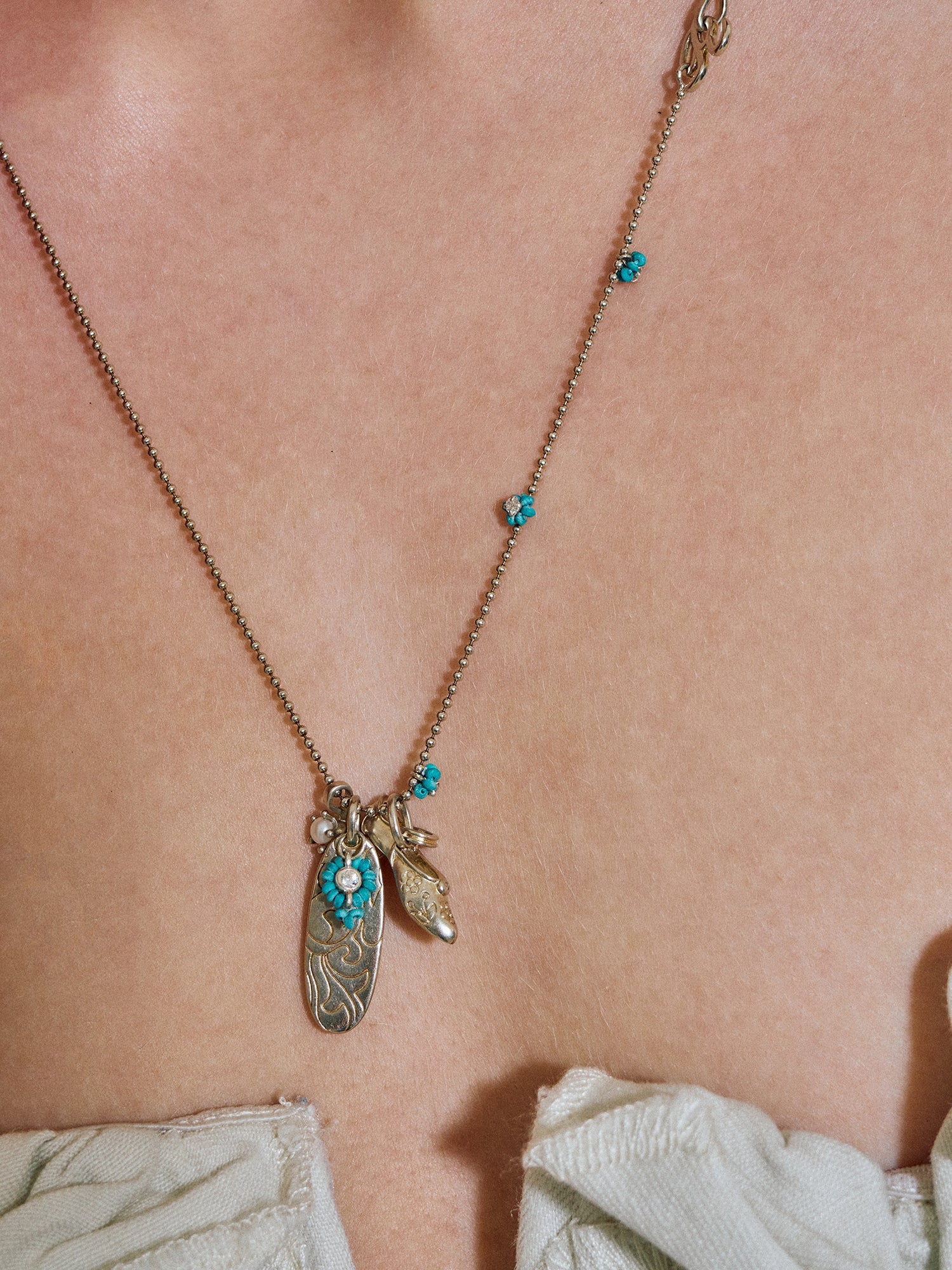 Vintage Mary Jane Shoe Long Necklace – Turquoise Variation