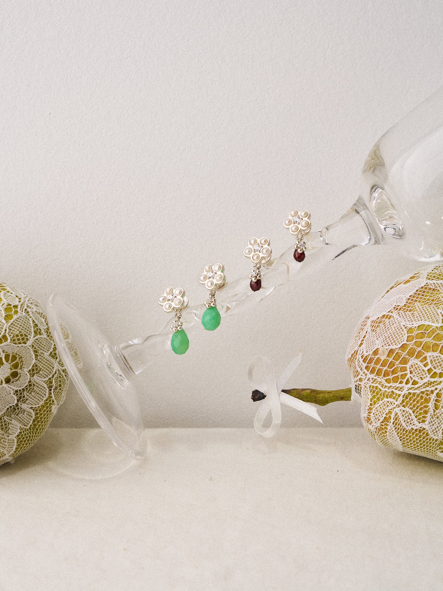 Matte Pearl Blossom Earrings – Garnet Variation