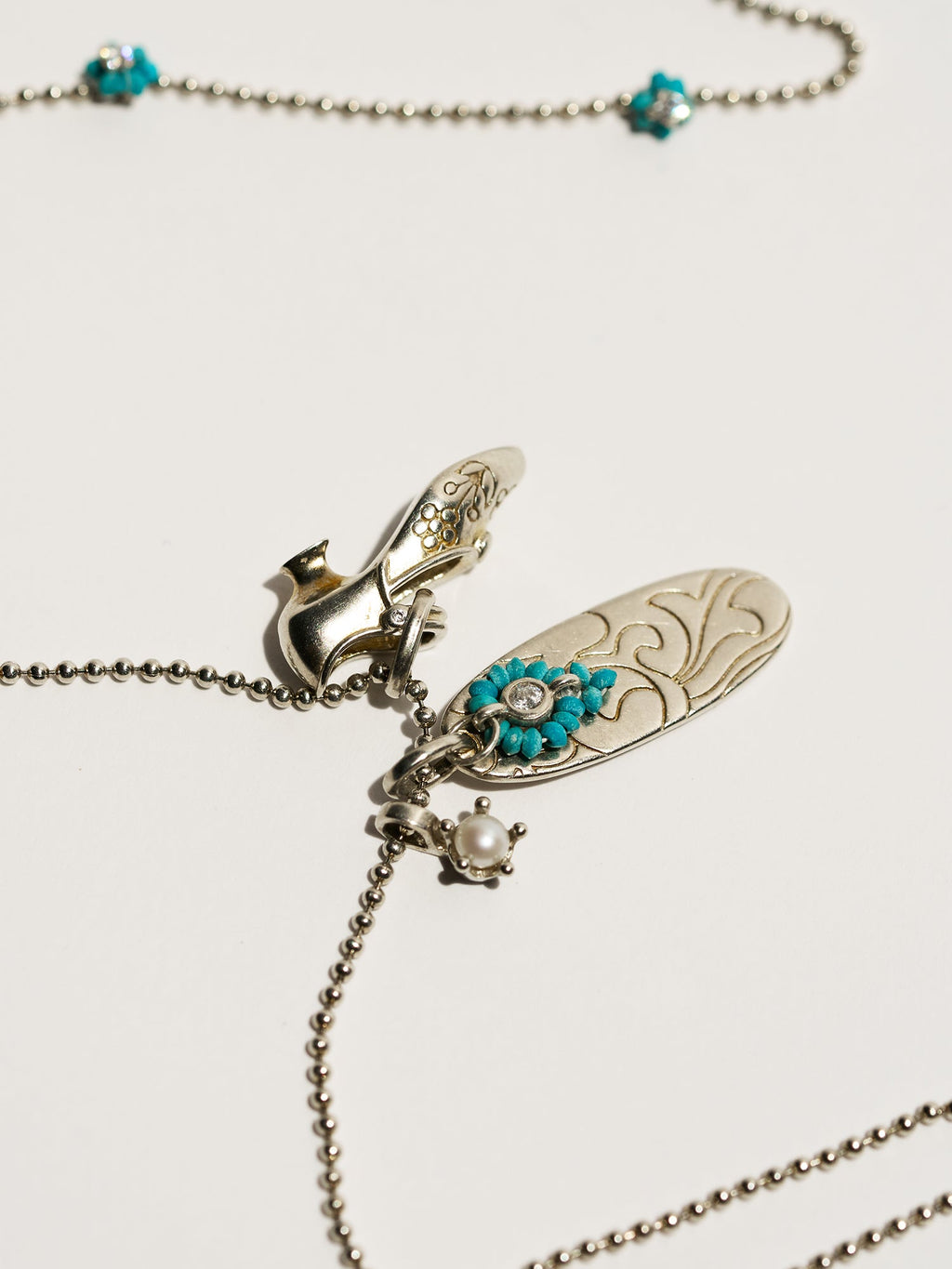 Vintage Mary Jane Shoe Long Necklace – Turquoise Variation