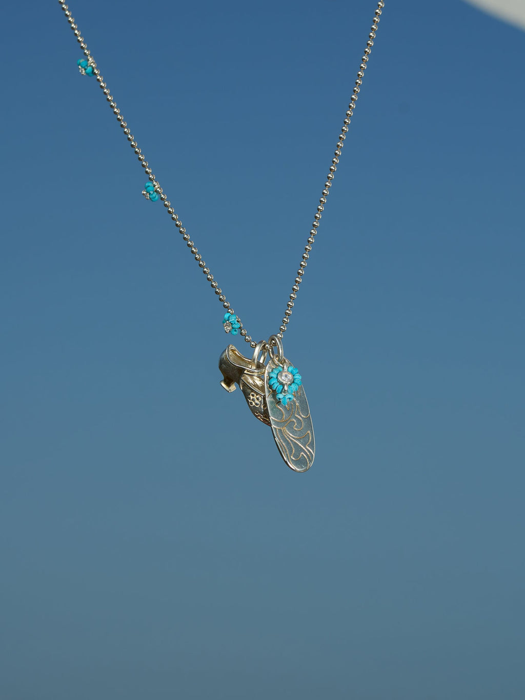 Vintage Mary Jane Shoe Long Necklace – Turquoise Variation