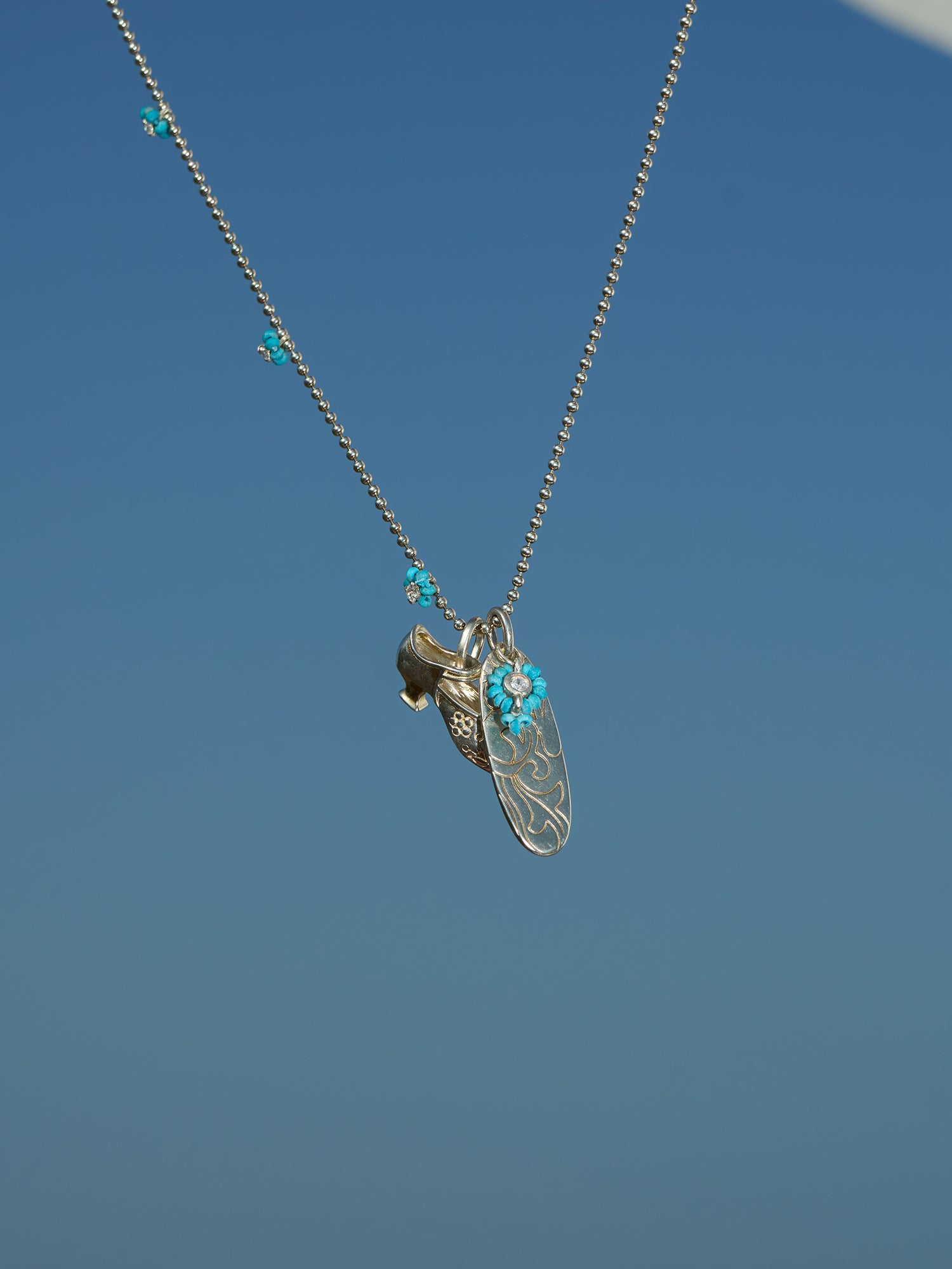 Vintage Mary Jane Shoe Long Necklace – Turquoise Variation