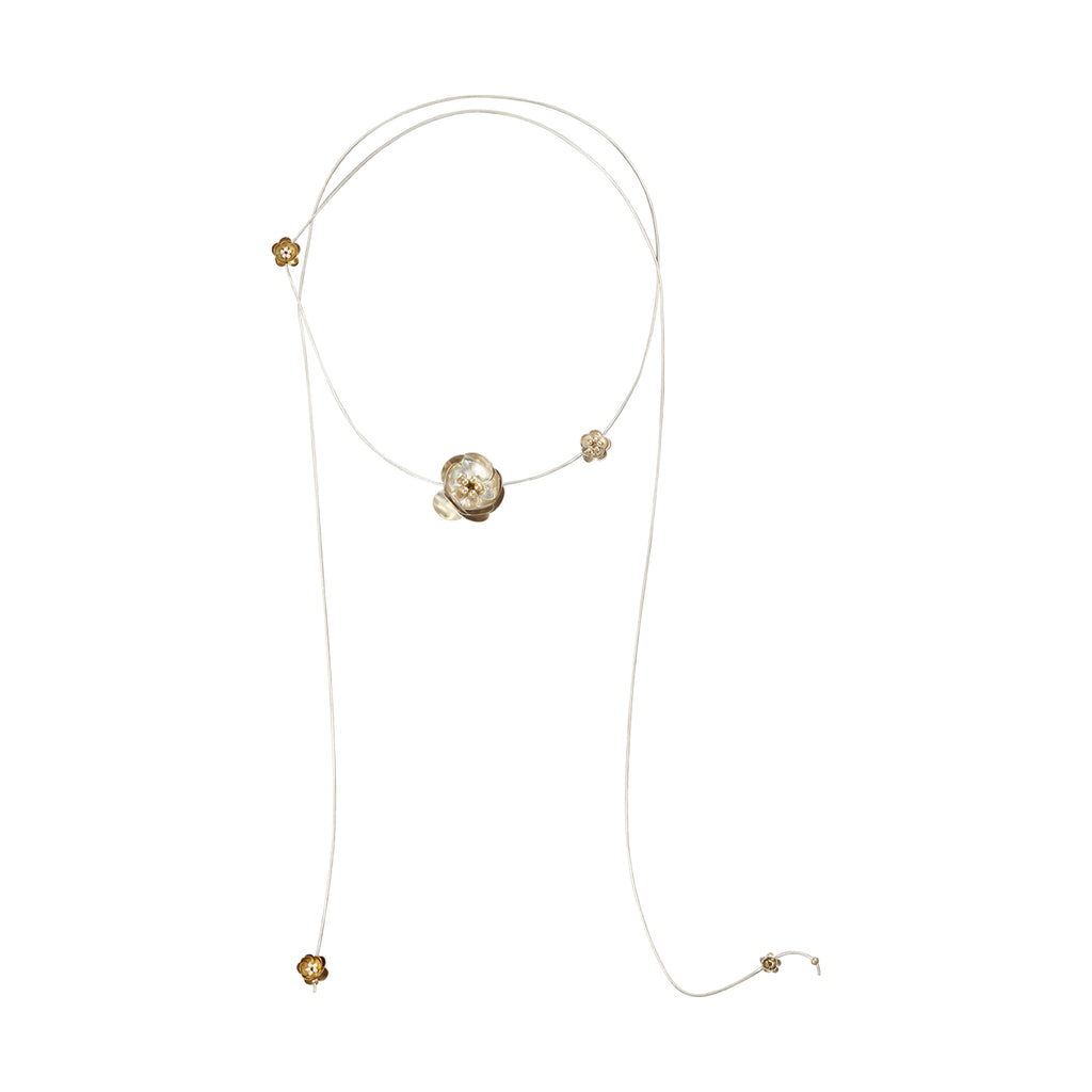 Extra Long Silver Flower Necklace