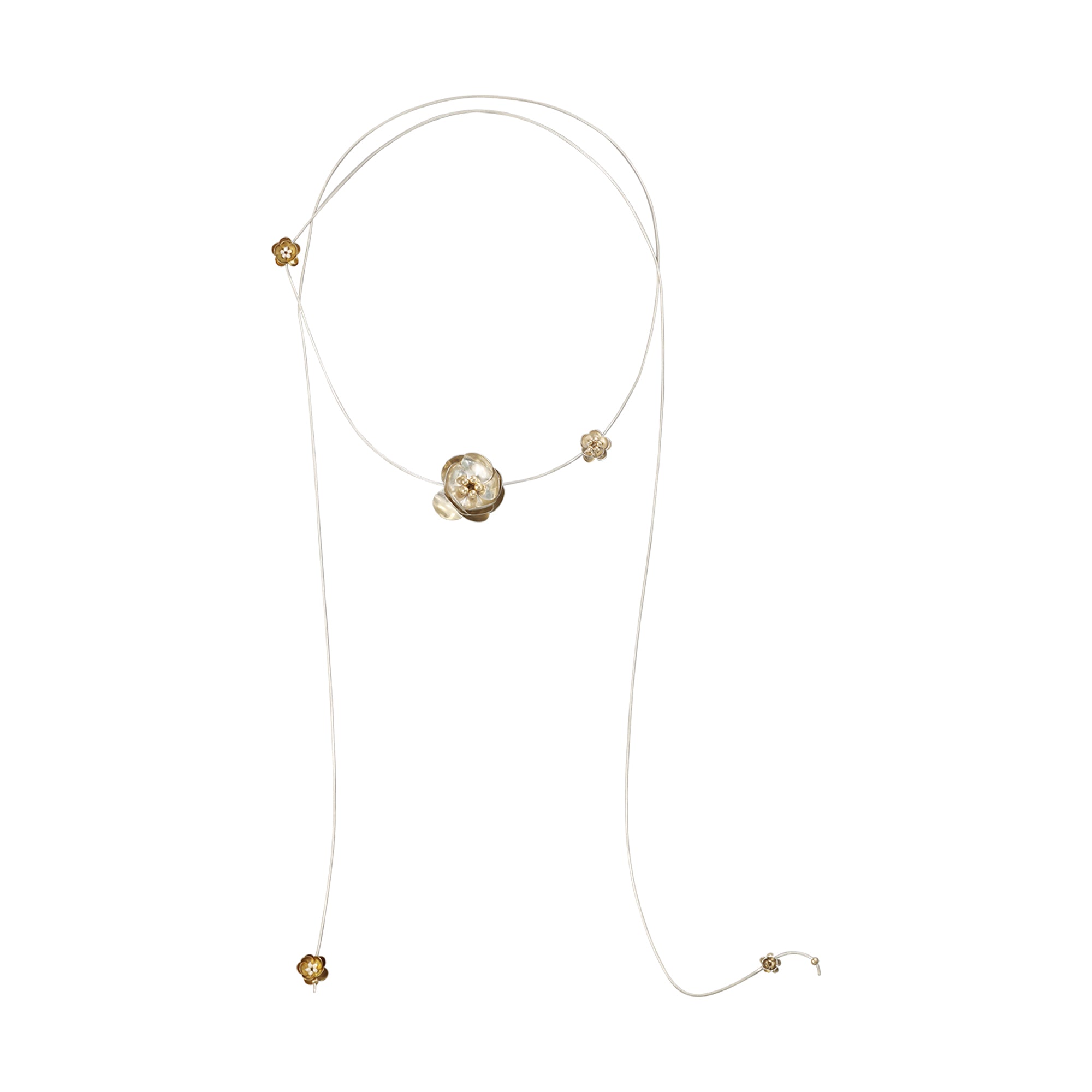 Extra Long Silver Flower Necklace