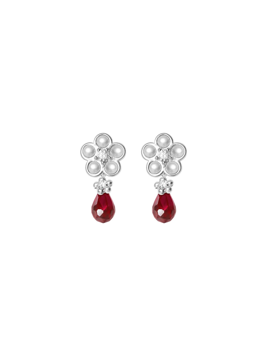 Matte Pearl Blossom Earrings – Garnet Variation