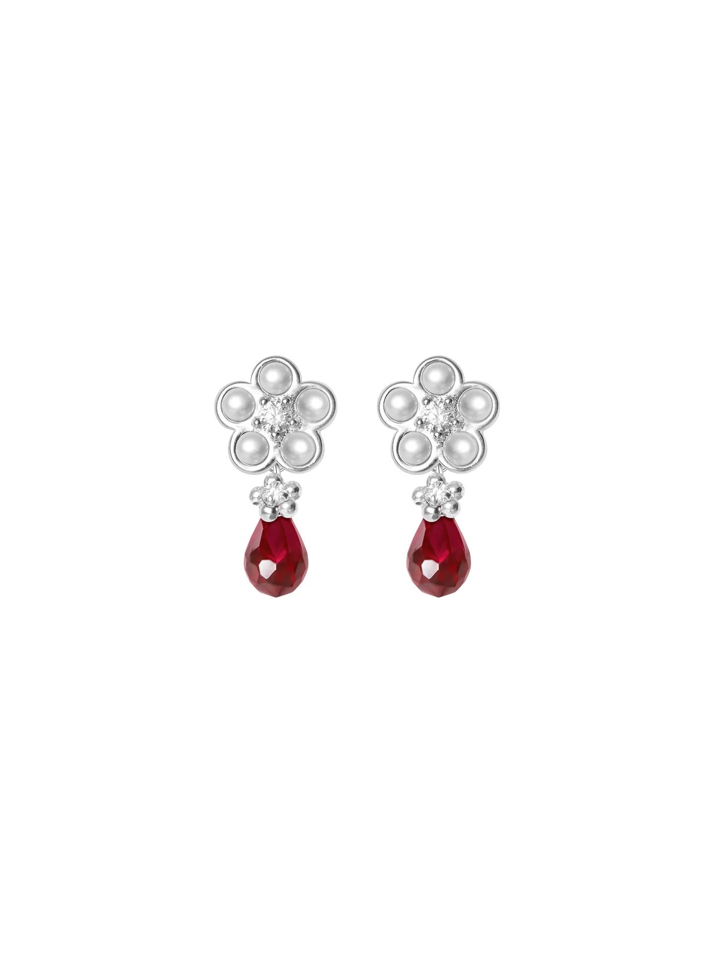 Matte Pearl Blossom Earrings – Garnet Variation