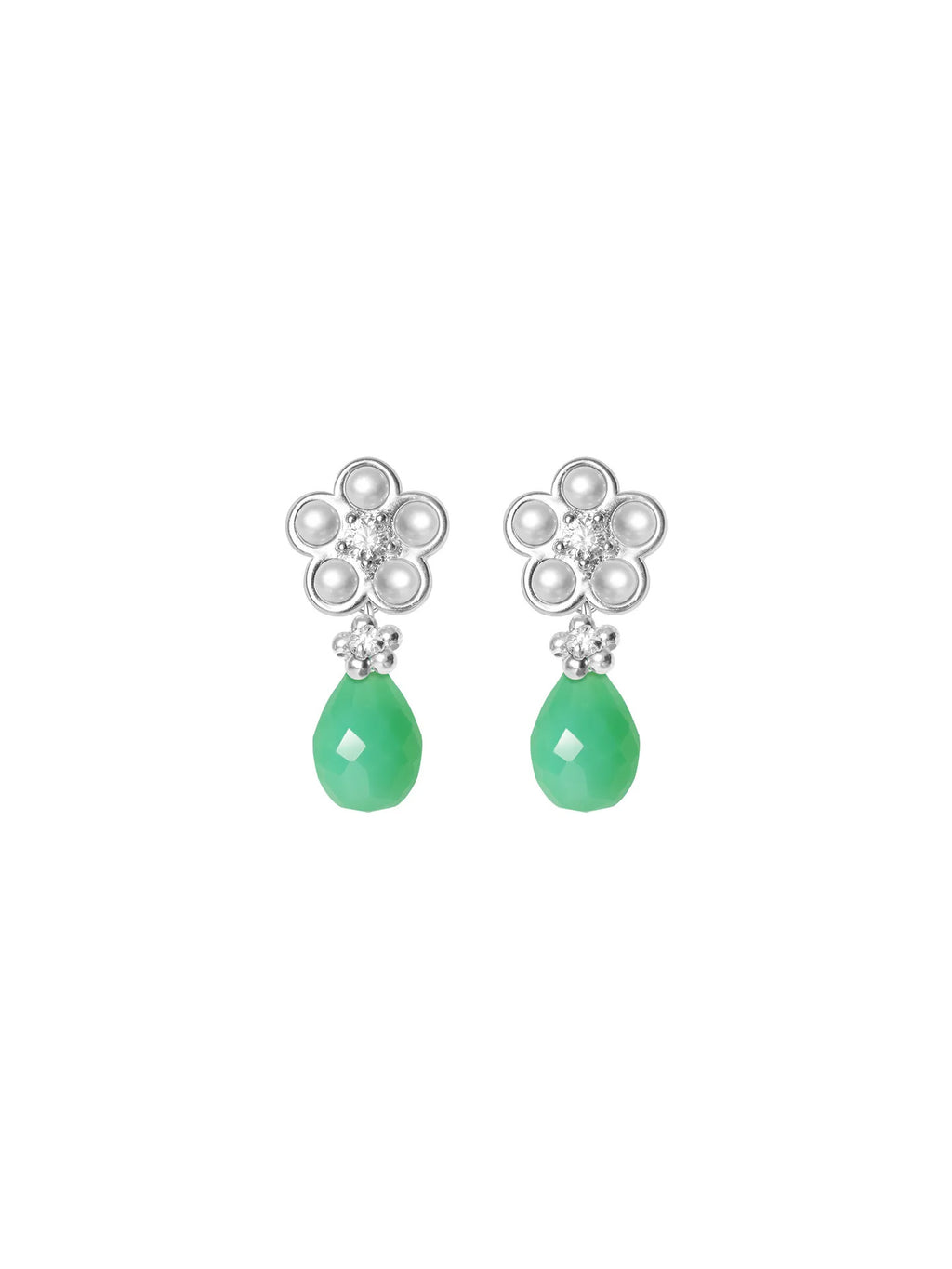 Matte Pearl Blossom Earrings – Jade Variation
