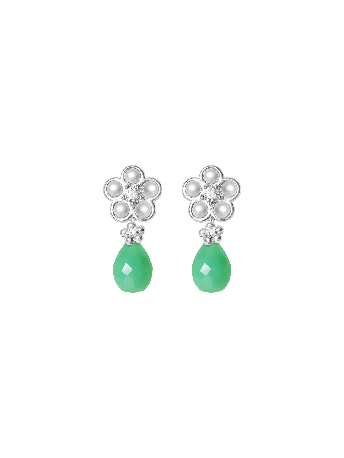 Matte Pearl Blossom Earrings – Jade Variation