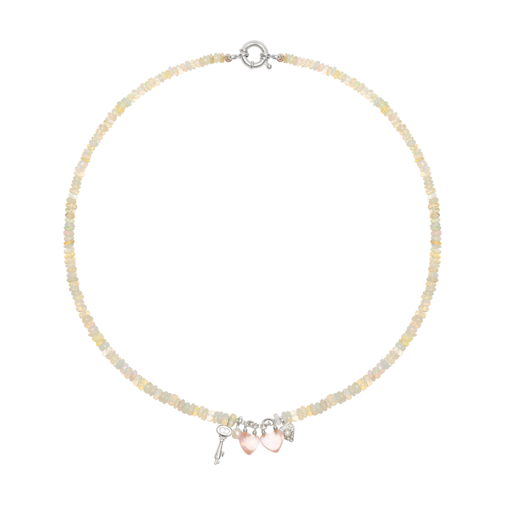 Opal & Rose Quartz Heart Necklace