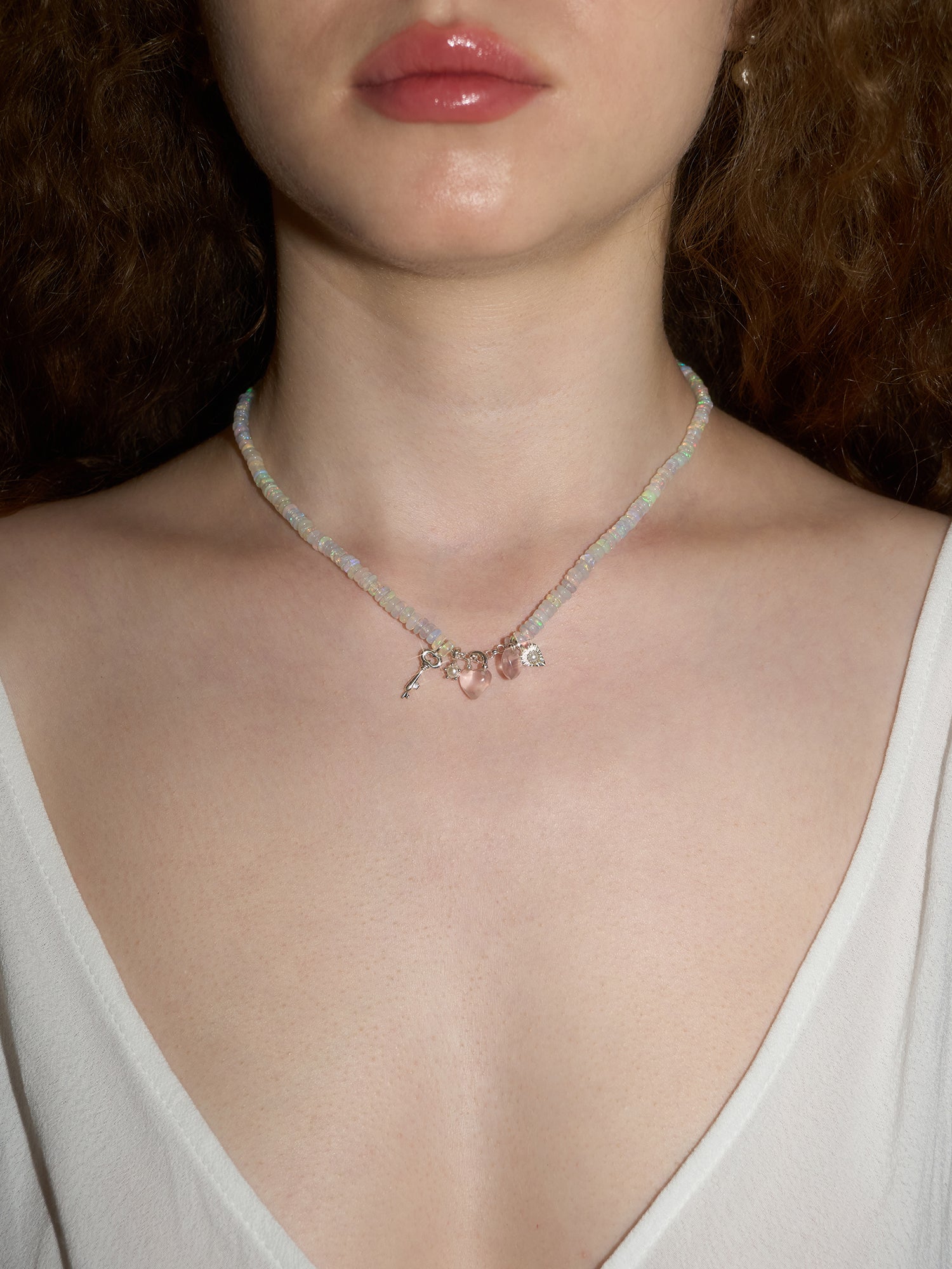 Opal & Rose Quartz Heart Necklace