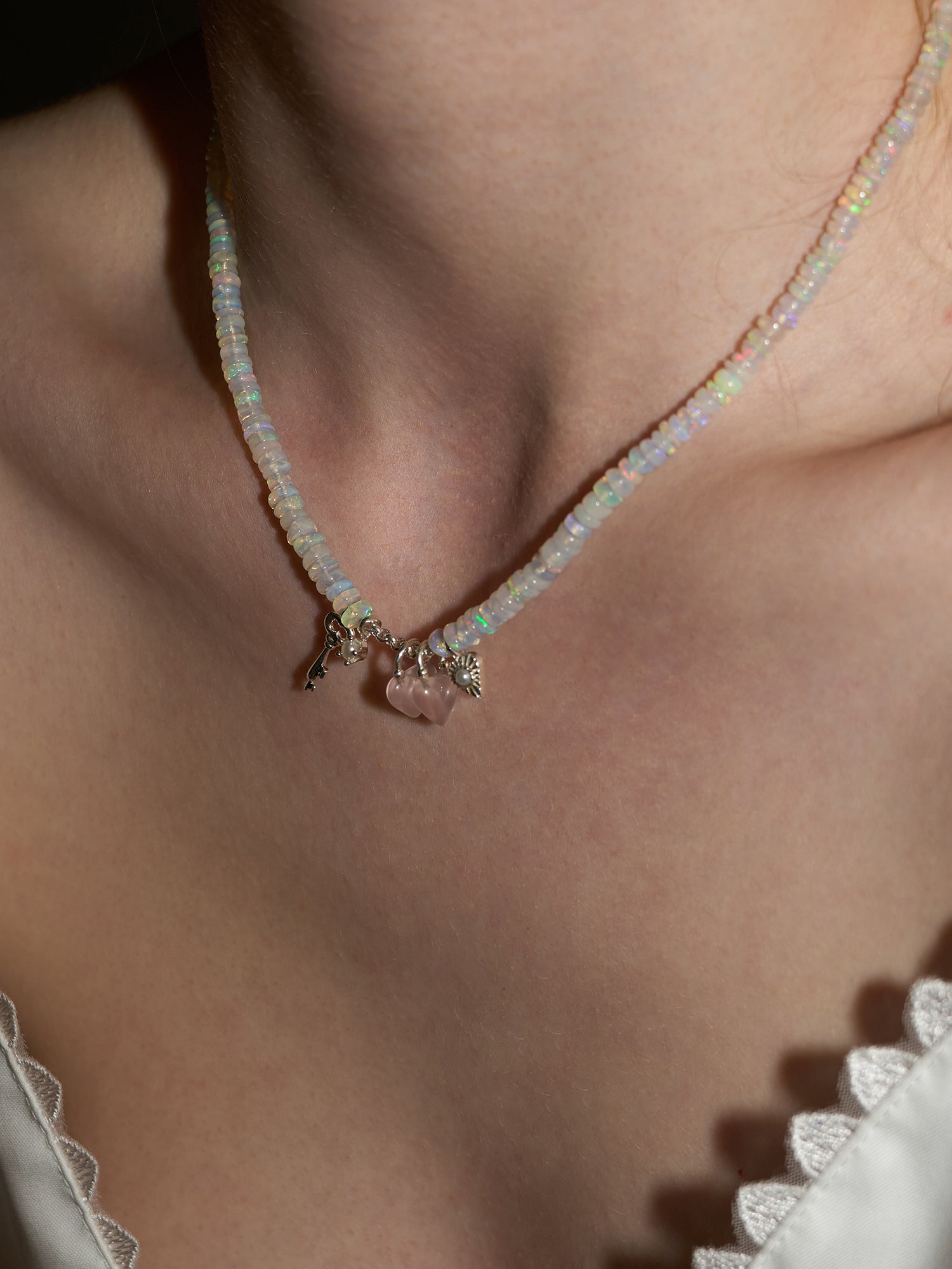 Opal & Rose Quartz Heart Necklace