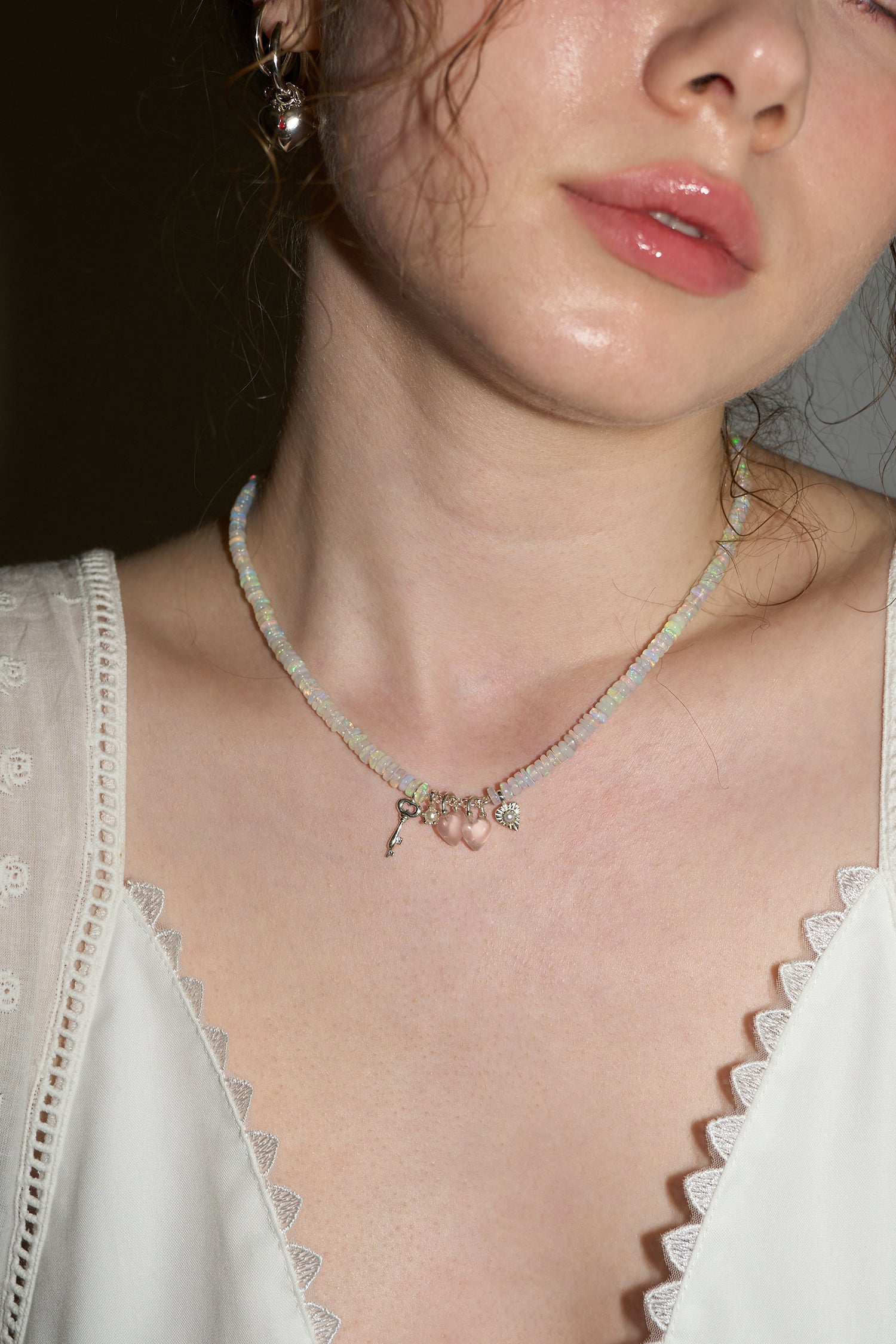 Opal & Rose Quartz Heart Necklace