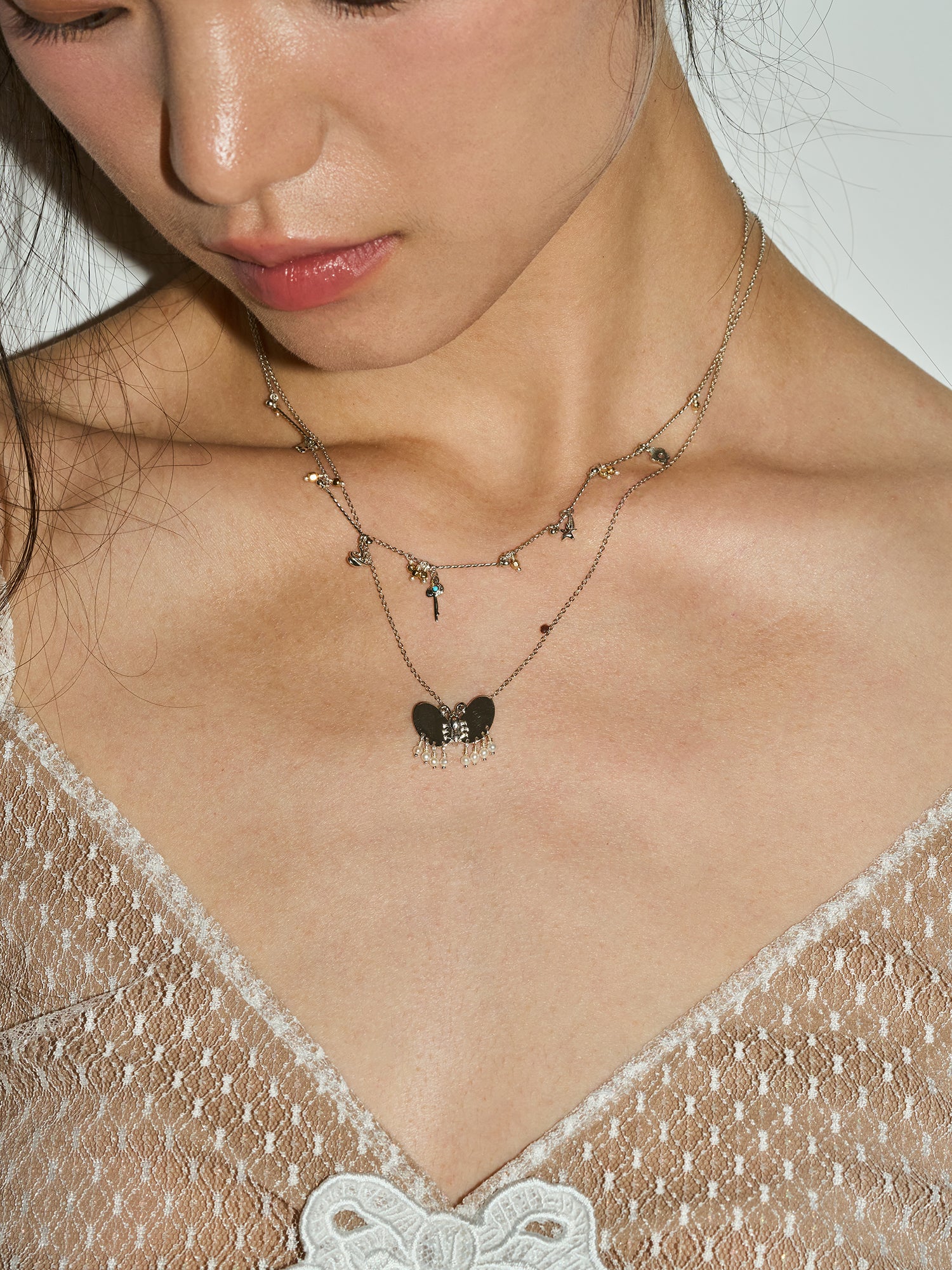 S925 Silver Butterfly Necklace with Pearl Tassels