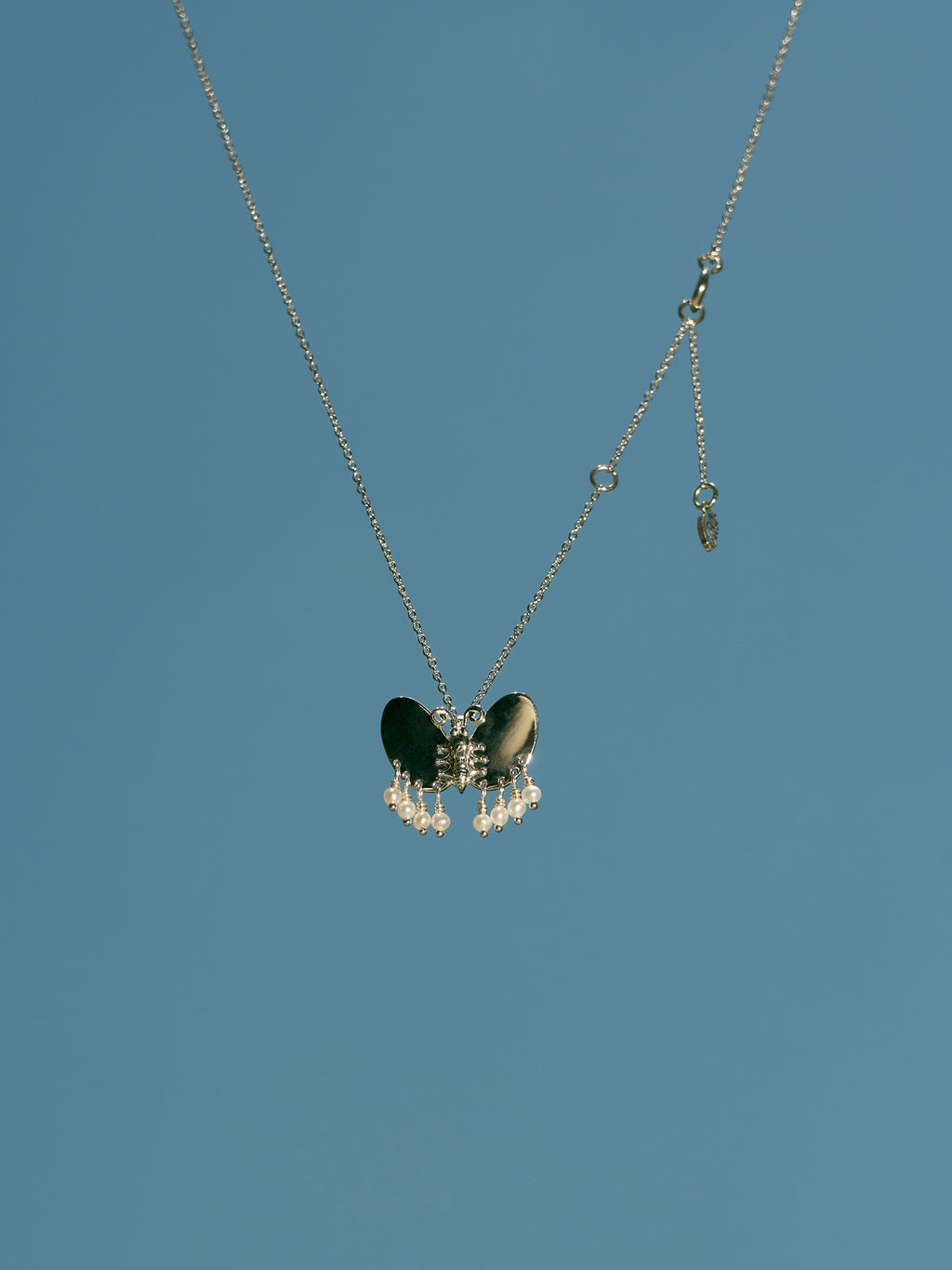 S925 Silver Butterfly Necklace with Pearl Tassels