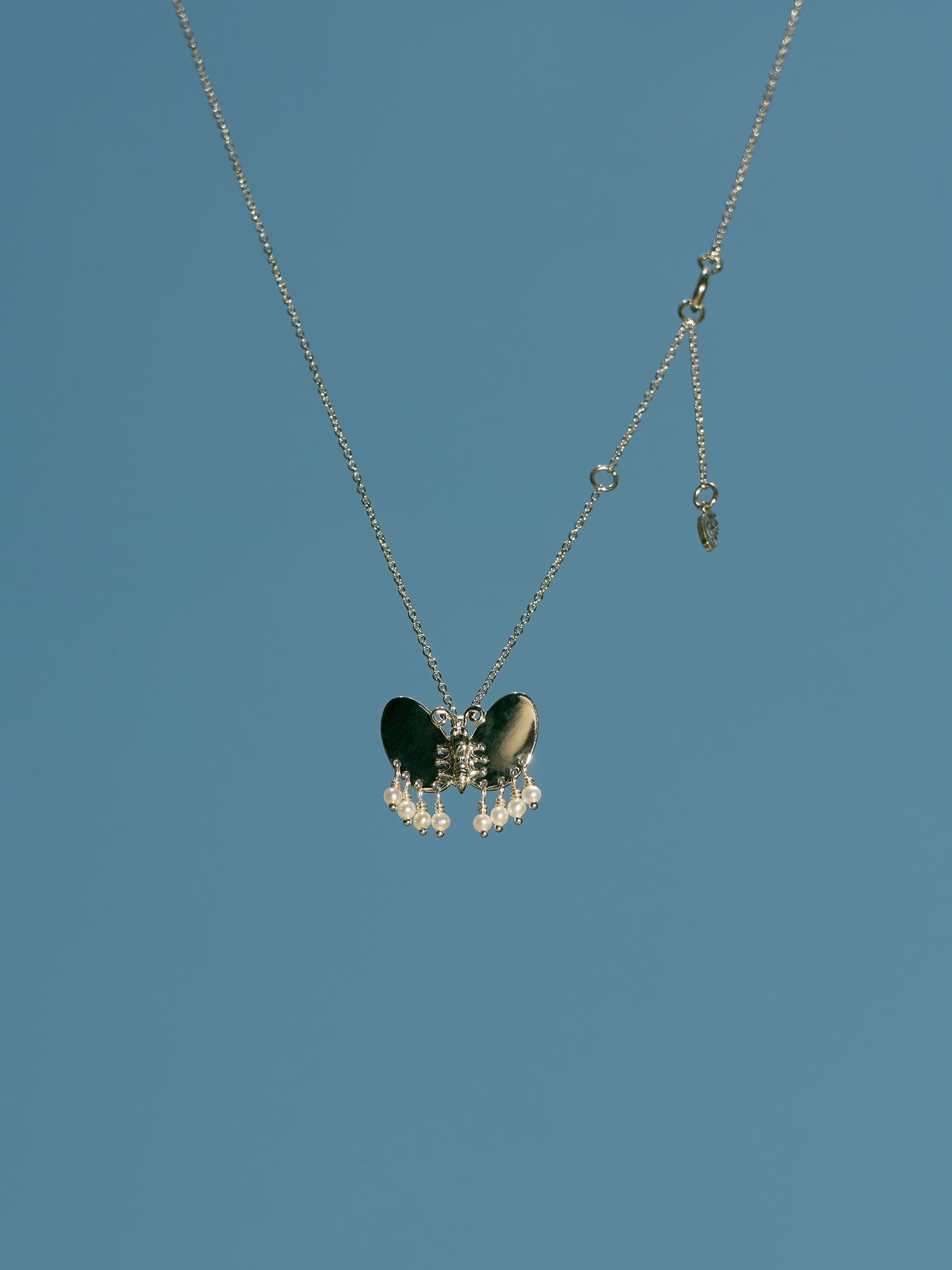 S925 Silver Butterfly Necklace with Pearl Tassels