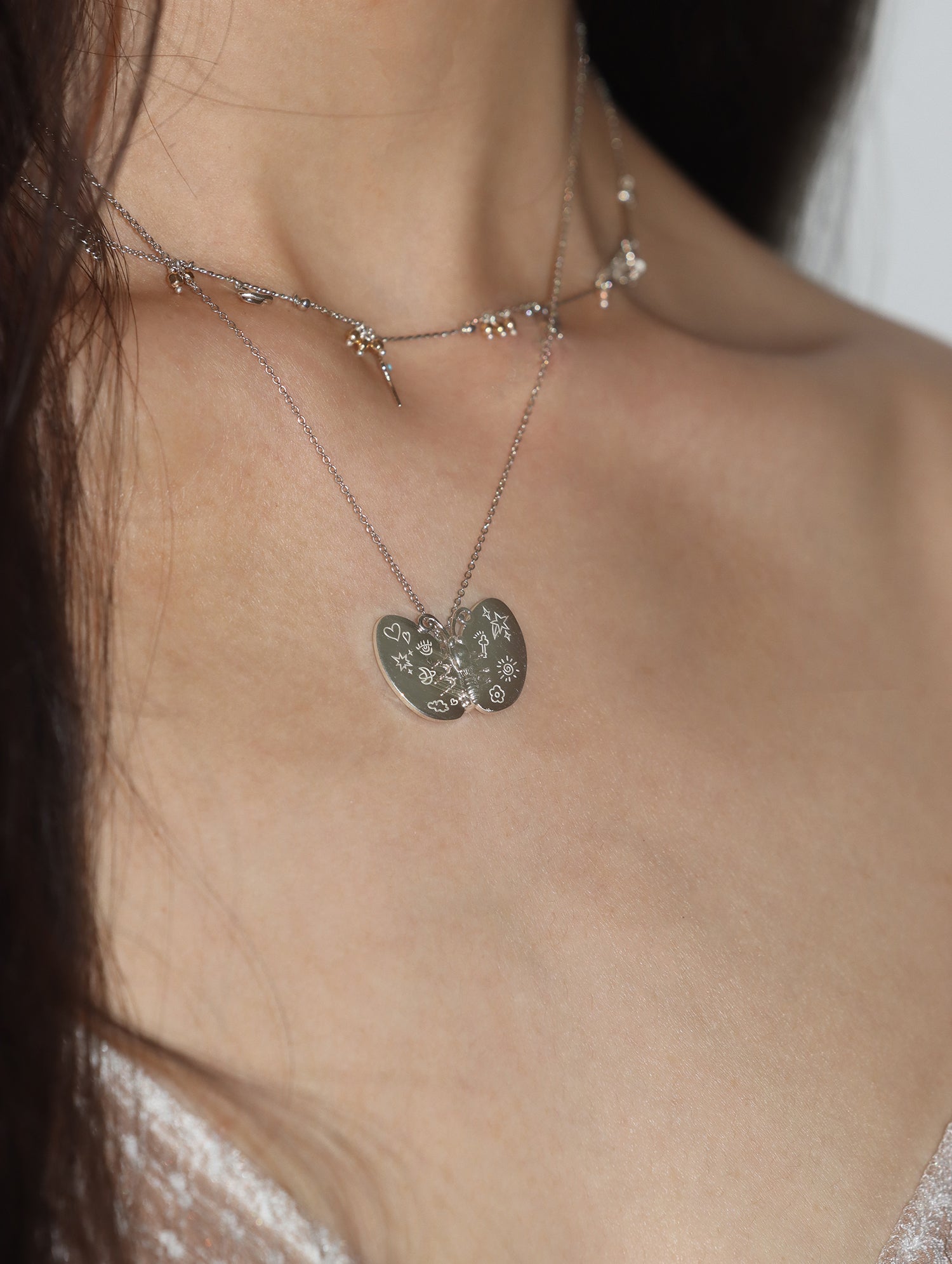 S925 Silver Butterfly Necklace with Silver Wings