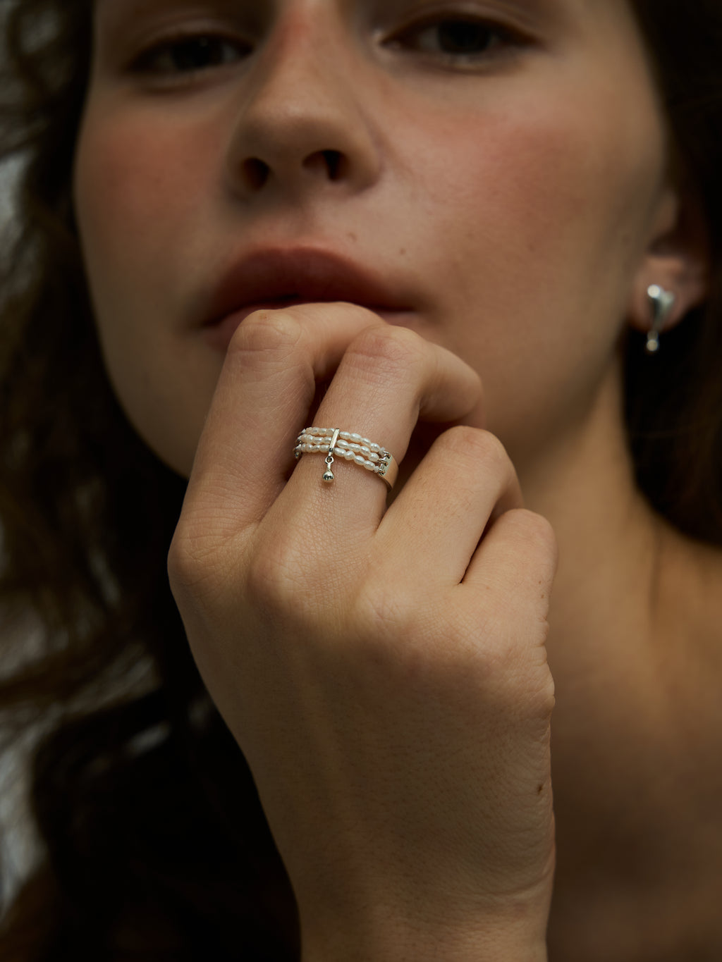 S925 Silver Three-Layer Pearl Ring