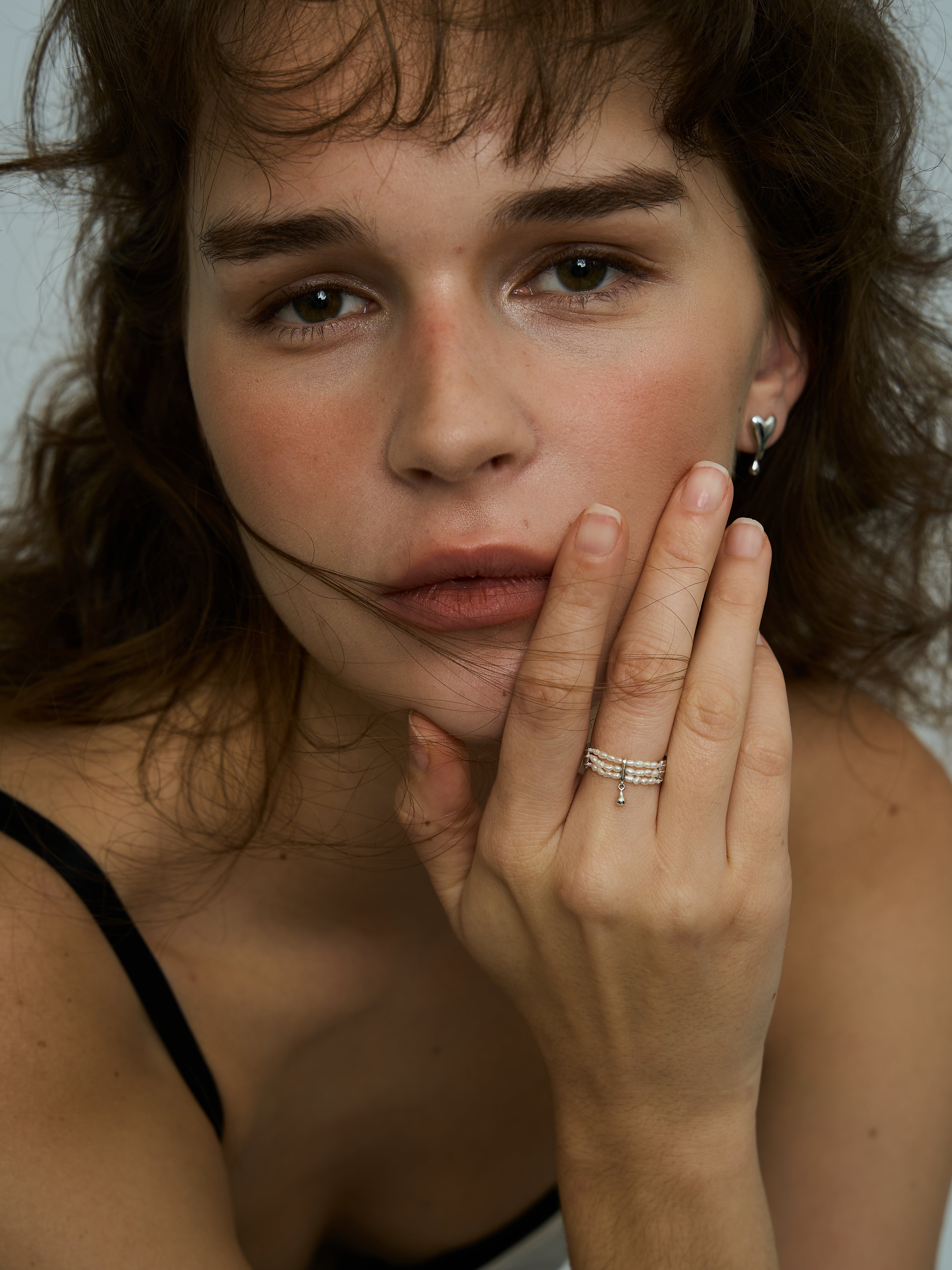 S925 Silver Three-Layer Pearl Ring