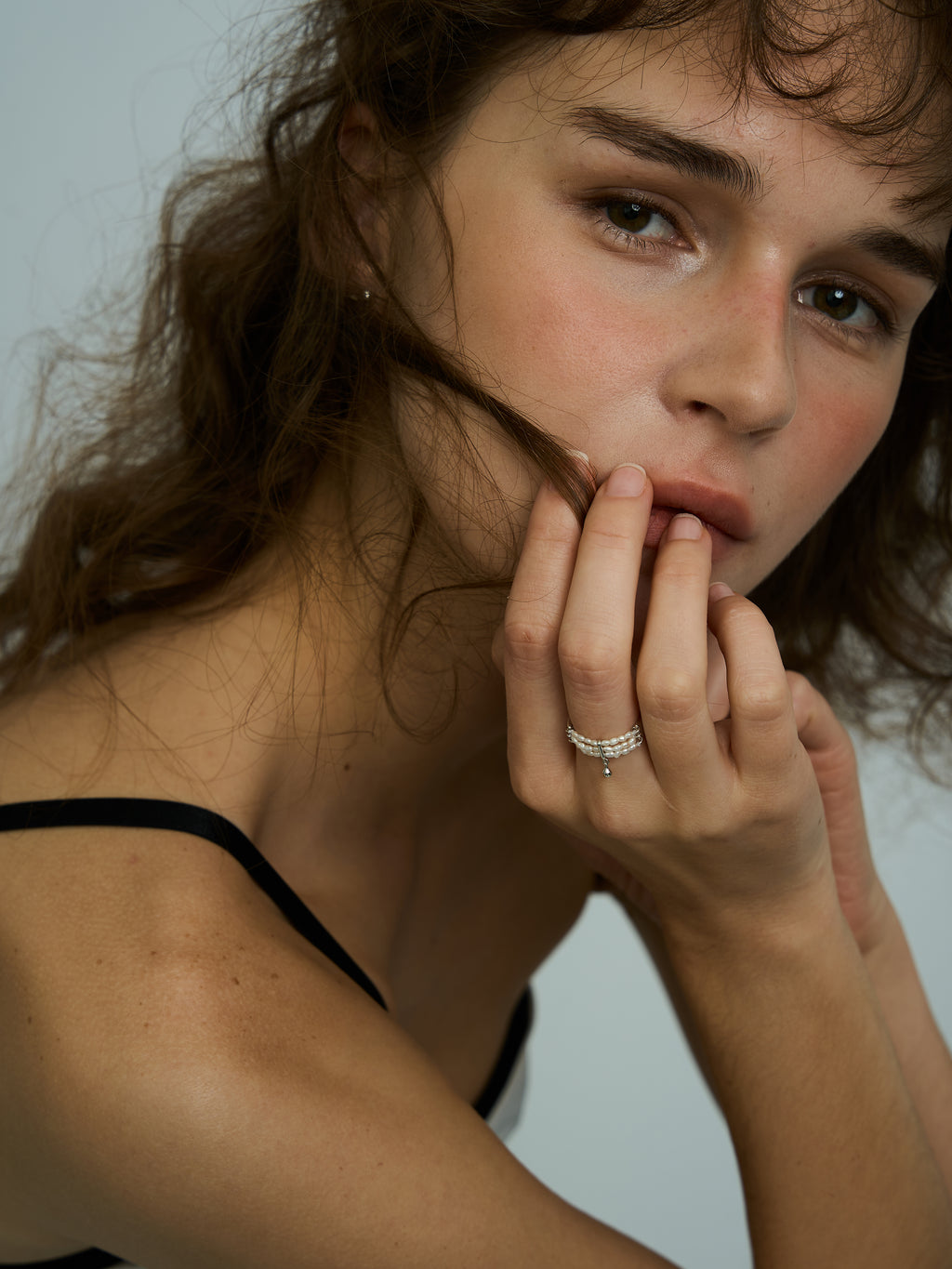 S925 Silver Three-Layer Pearl Ring