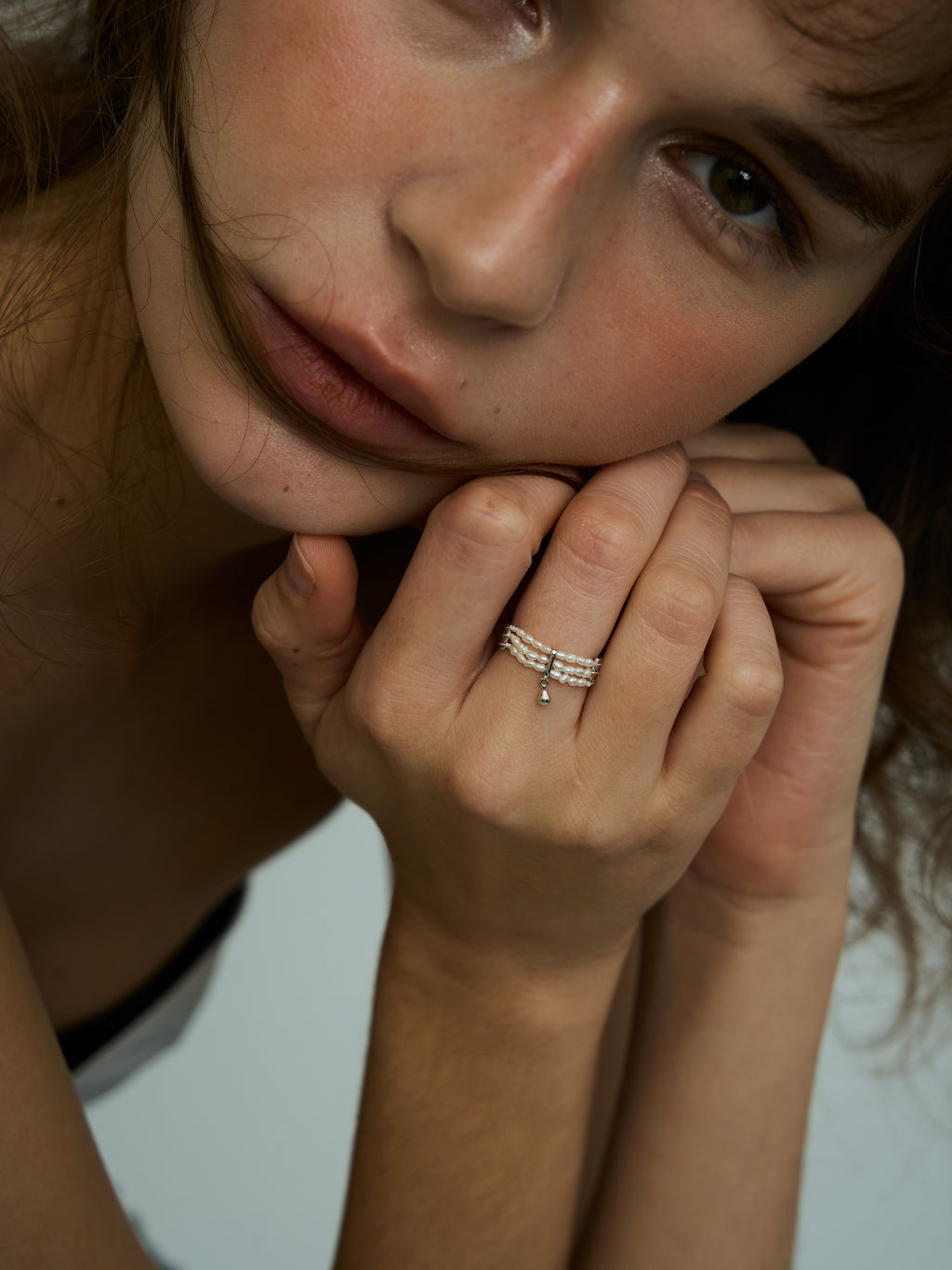 S925 Silver Three-Layer Pearl Ring