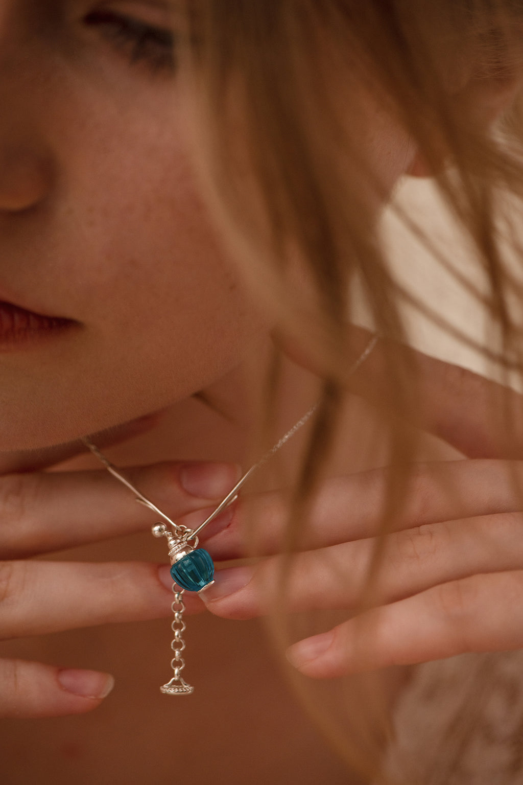 Blue Perfume Bottle Necklace