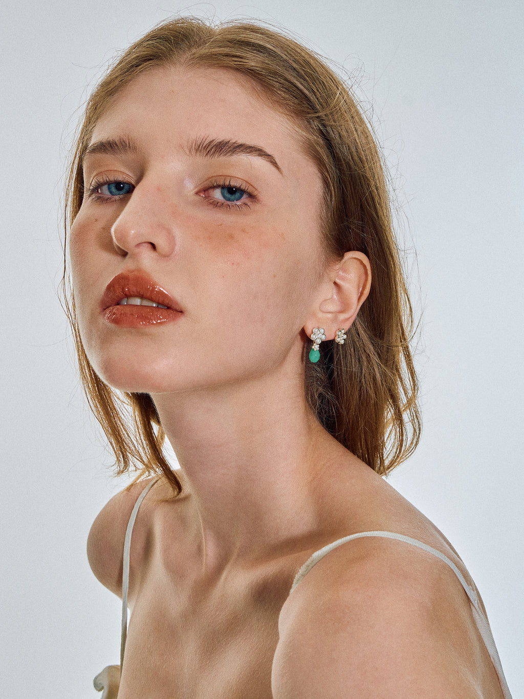 Matte Pearl Blossom Earrings – Jade Variation